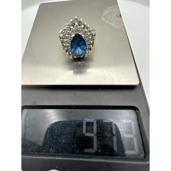 EDCO 925 Sterling Silver 14k Gold Vermeil Natural Blue Topaz Ring Size 9 - Picture 6 of 6